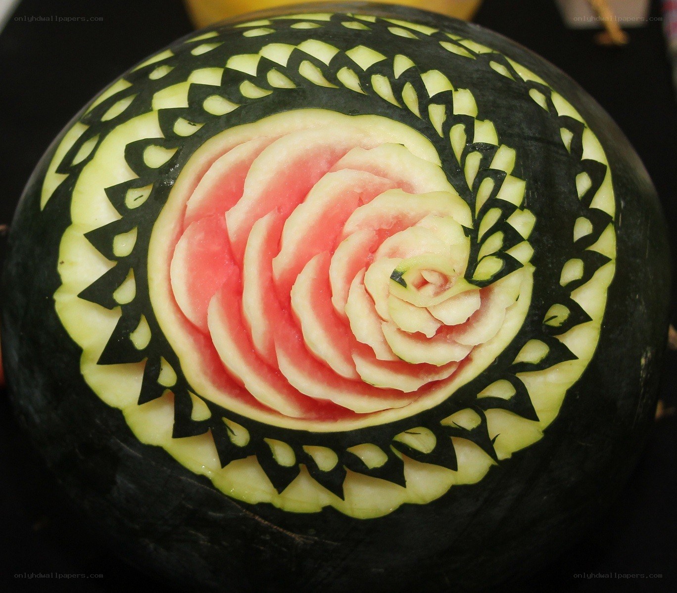 Watermelon carved into a rose