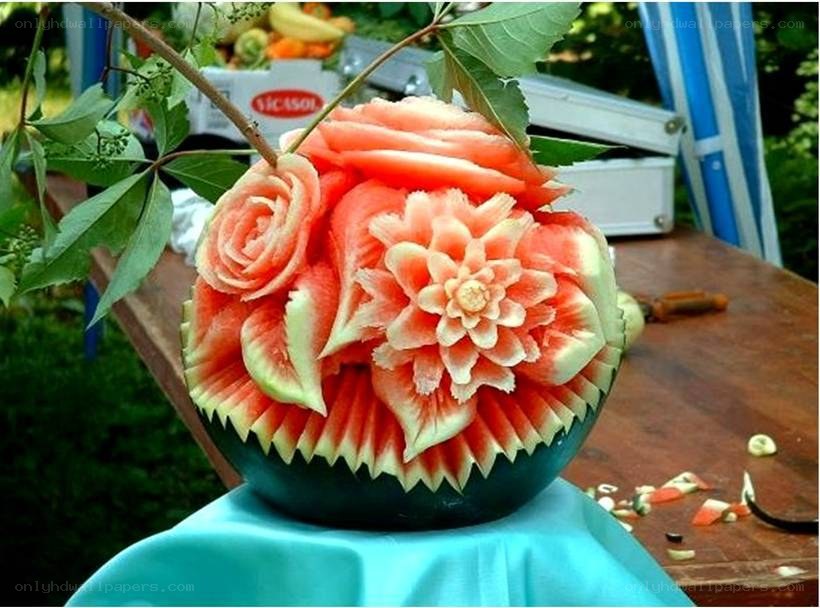 Watermelon carved into flowers