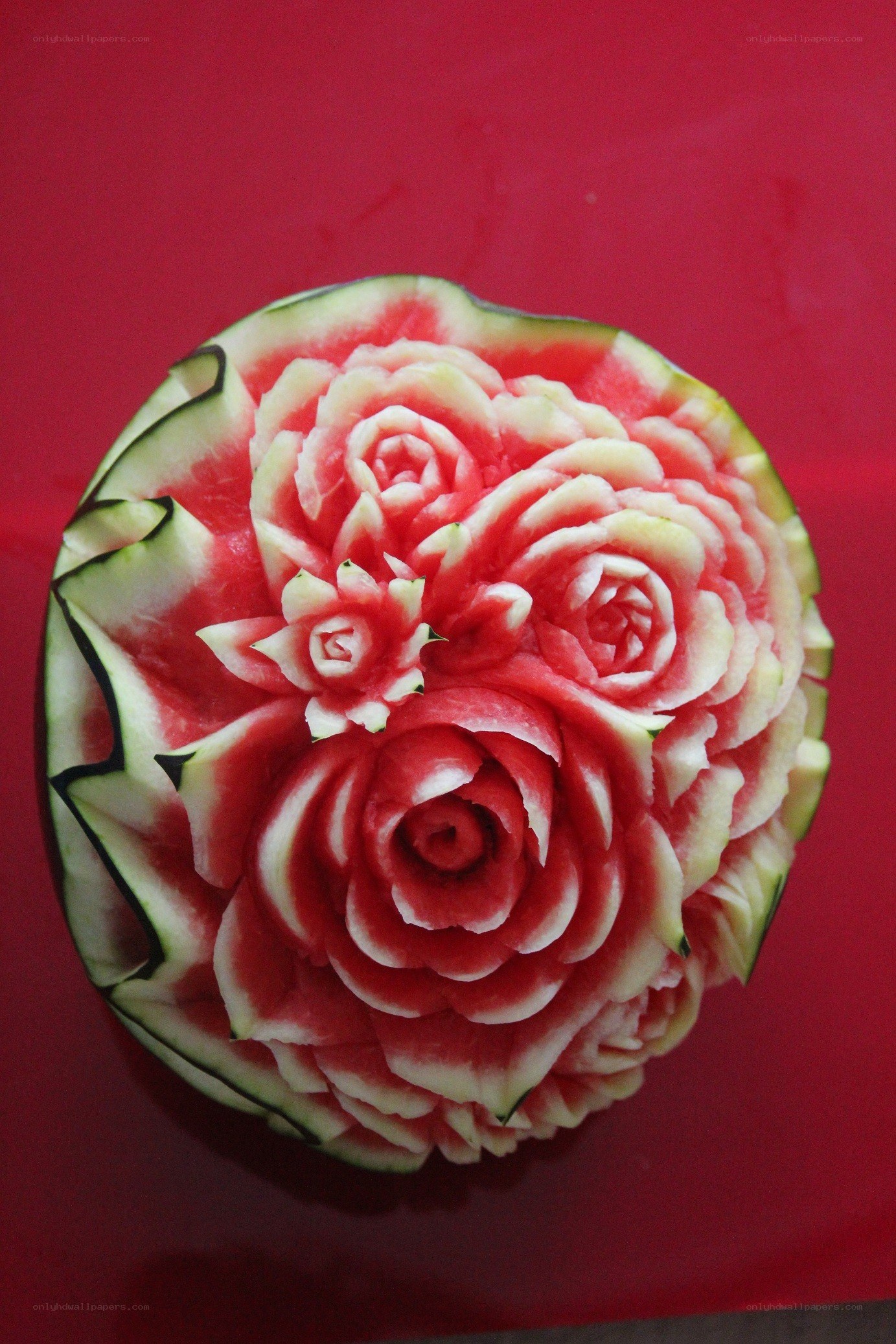 Watermelon carved into roses