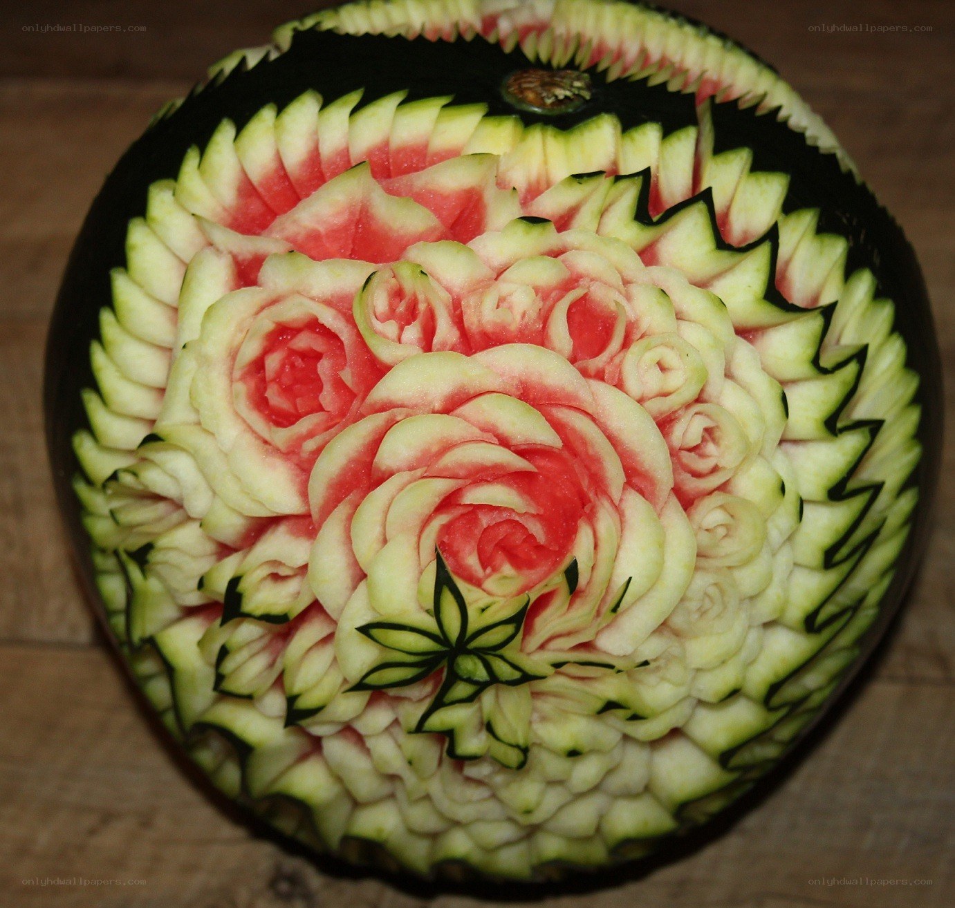 Watermelon carved into roses