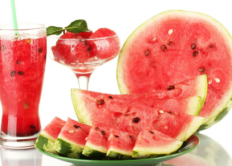 Watermelon drinks and slices