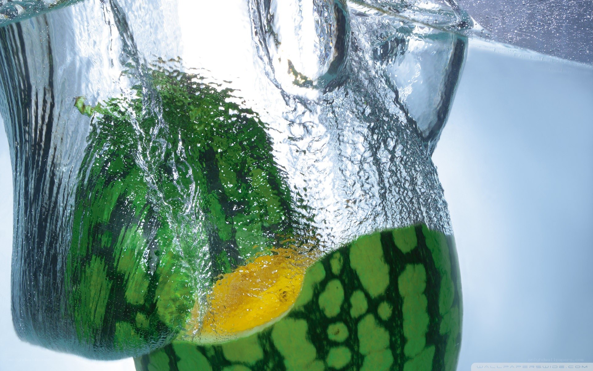 Watermelon in splashing water