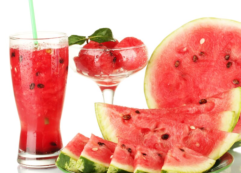 watermelon juice and slices