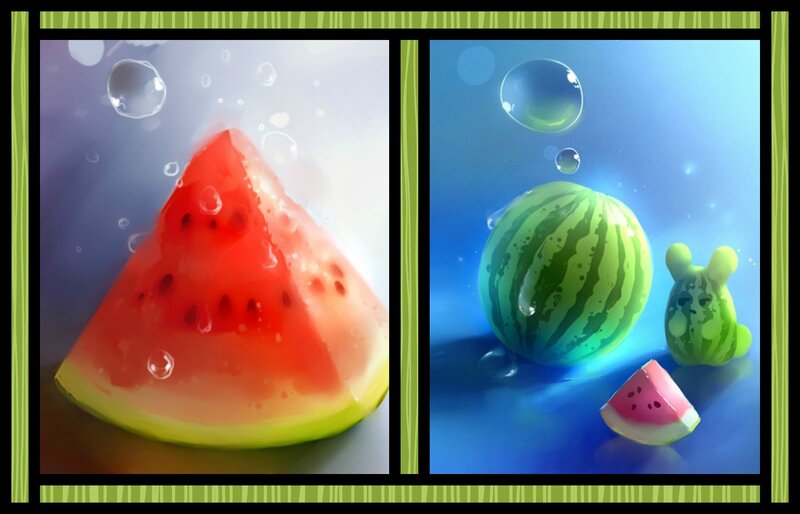 Watermelon Slice and Whole Fruit — Red