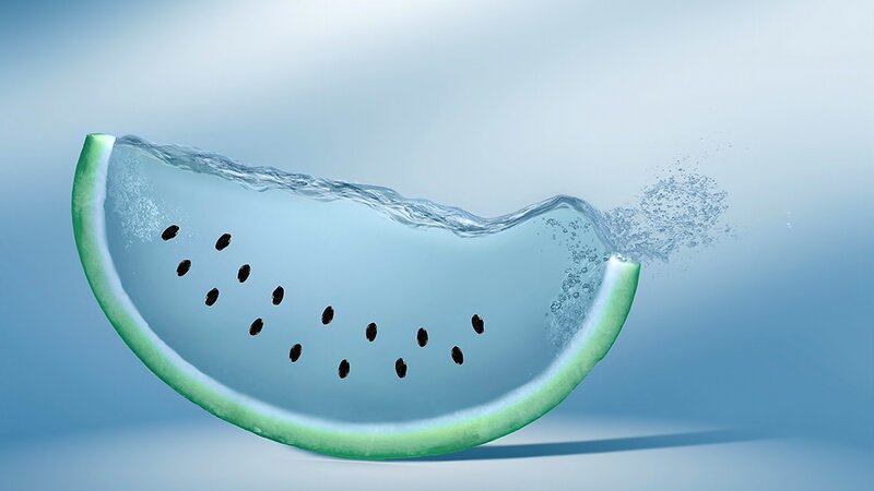 Watermelon Slice in Water — Blue, Serene