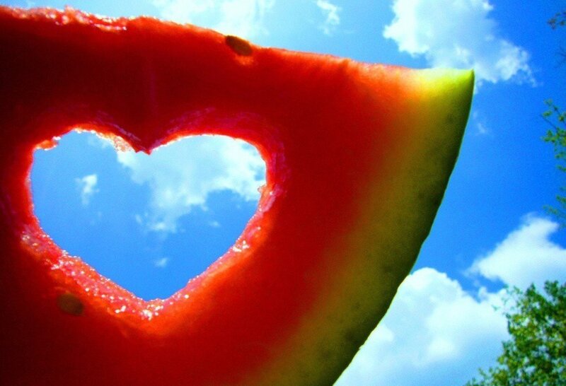 Watermelon Slice with Heart — Red, Bright, Afternoon
