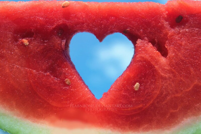 Watermelon Slice with Heart — Red, Bright
