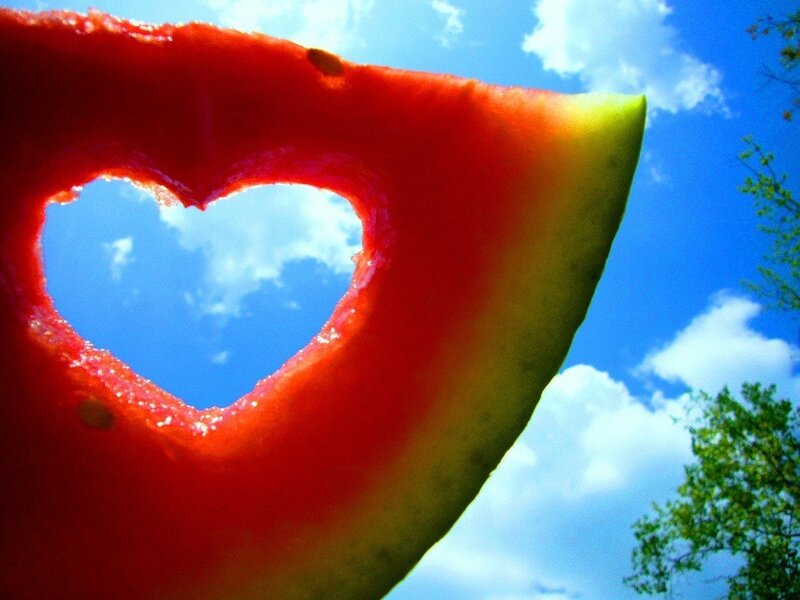 Watermelon Slice with Heart — Red, Serene, Afternoon