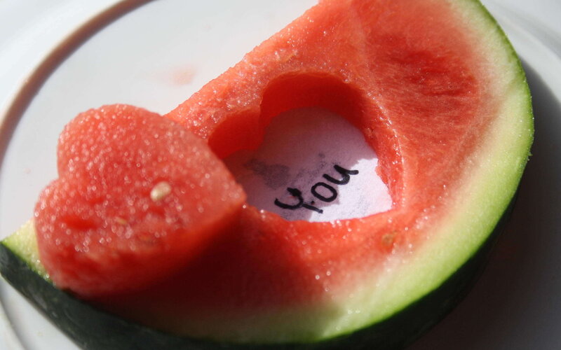 Watermelon Slice with Heart — Red, Sweet, Afternoon