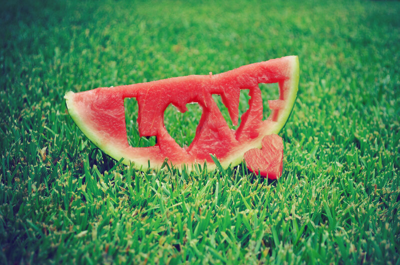 Watermelon Slice with Love Carving — Green, Calm, Summer