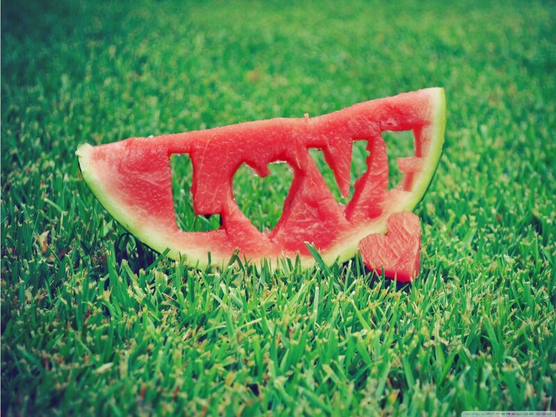 Watermelon Slice with Love Carving — Green
