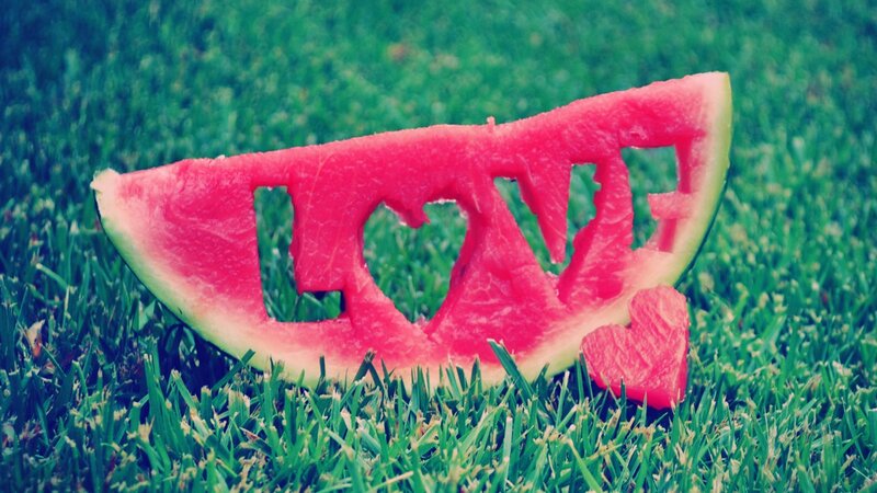 Watermelon Slice with Love Carving — Red