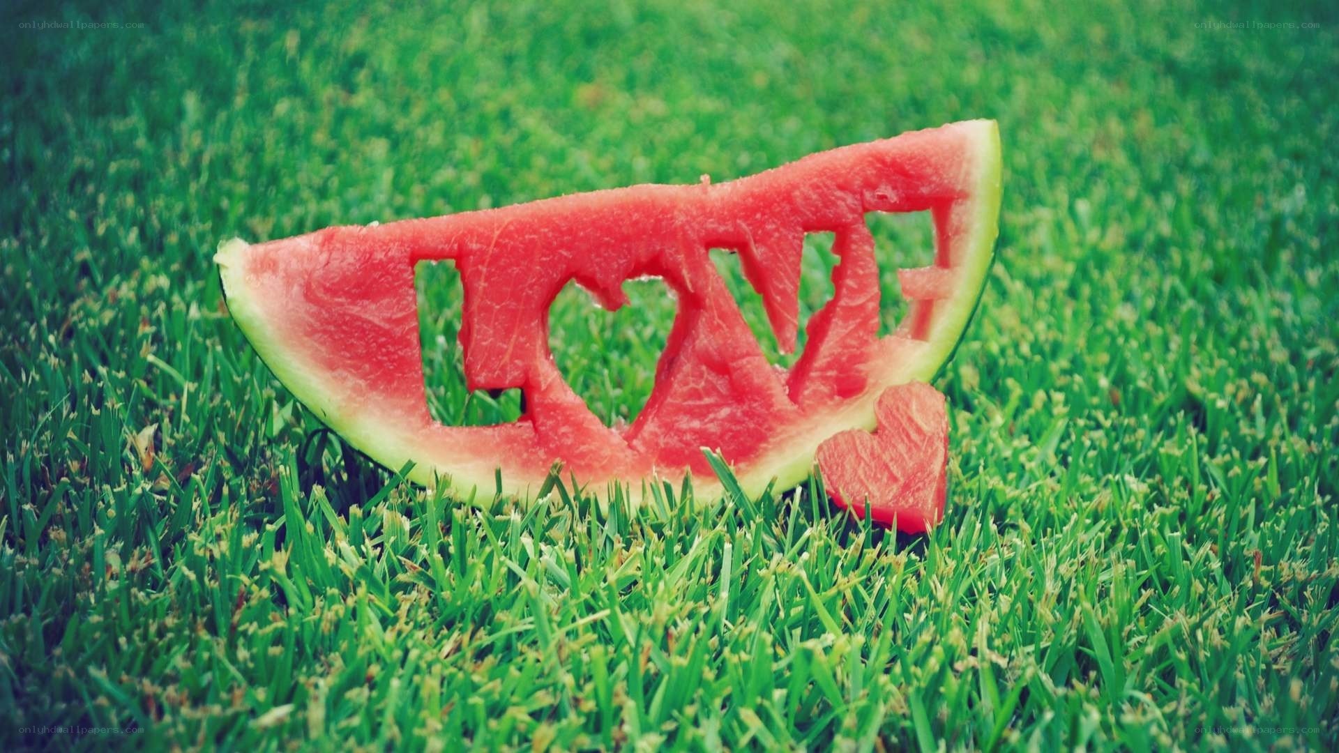 watermelon slice with love carving