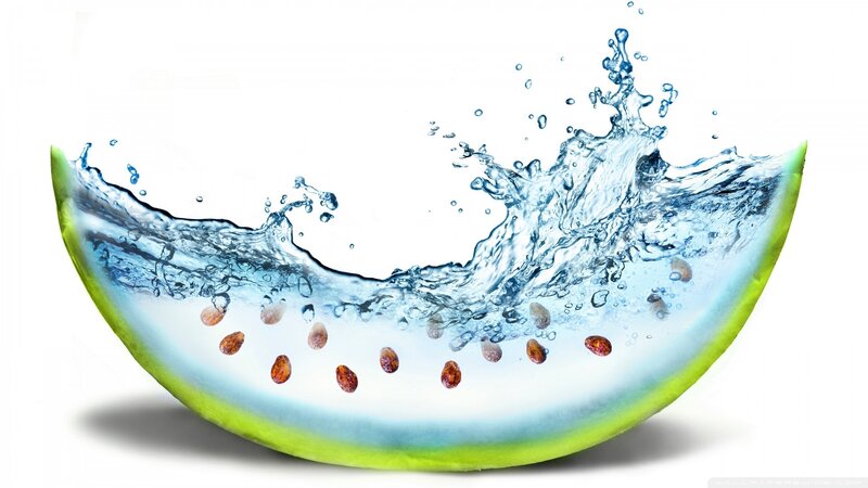 Watermelon Slice with Water — Green, Dynamic, Photograph