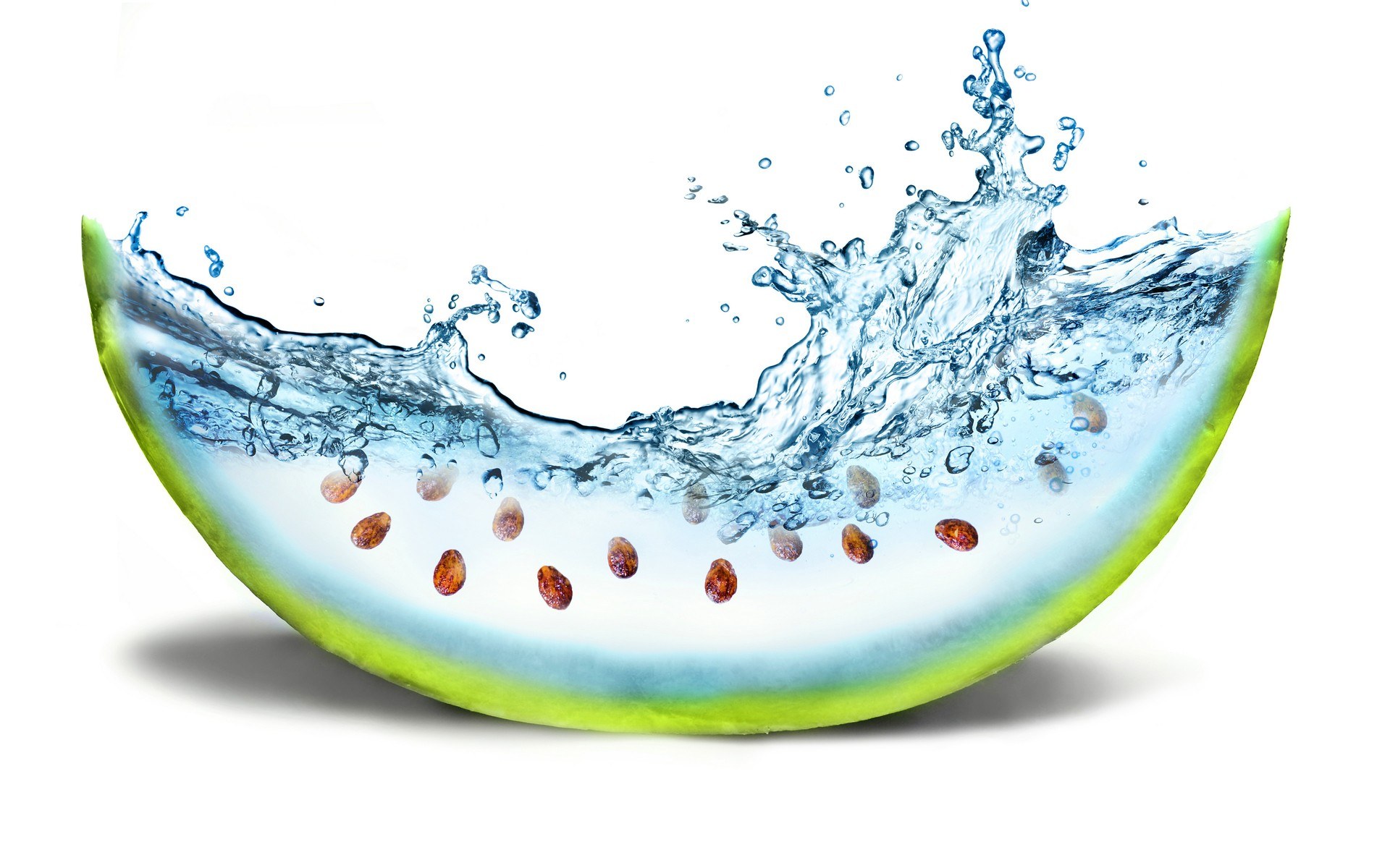 Watermelon slice with water splash