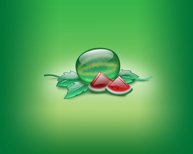 Watermelon Slices and Leaf — Green, Fresh