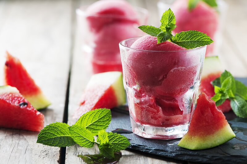 Watermelon Sorbet in Glass
