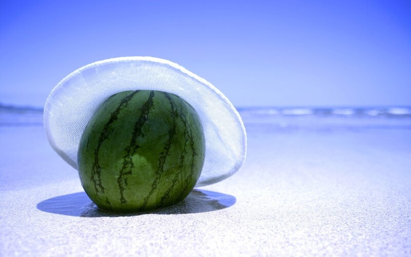 Watermelon with Hat on Beach