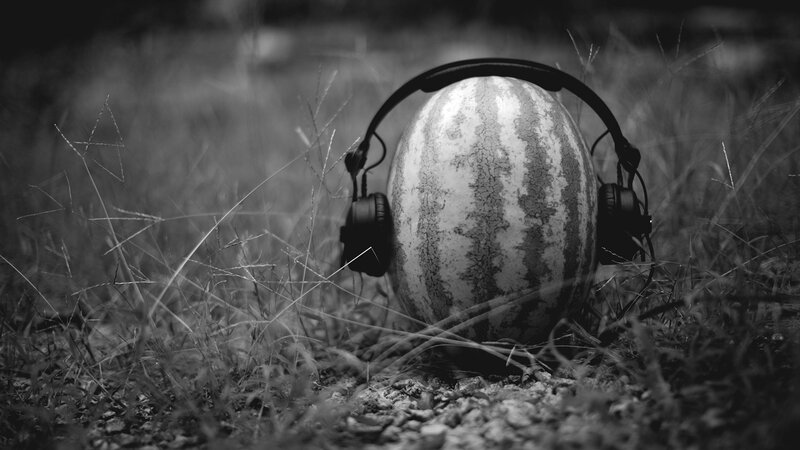 Watermelon with Headphones — Black, Dramatic