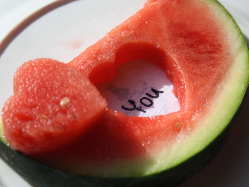 Watermelon with heart-shaped cutout