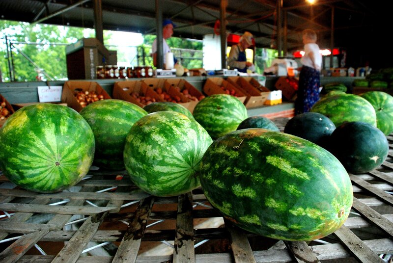 Watermelons at a farmers market