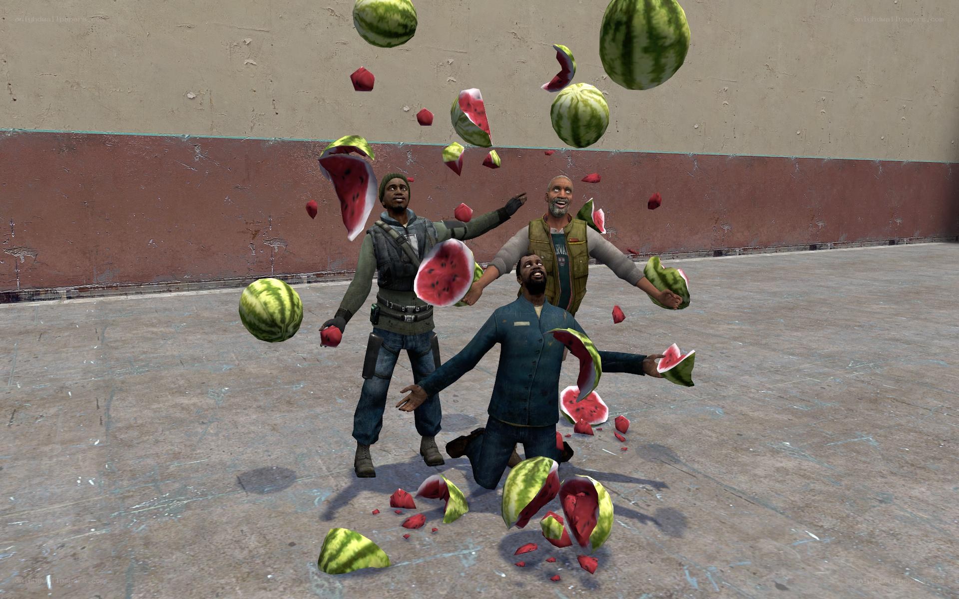 Watermelons explode in game scene