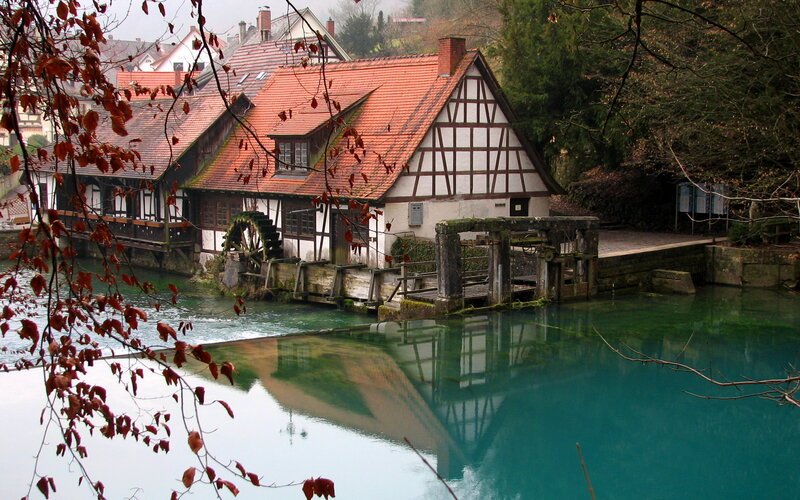 Watermill by River — Green, Serene, Autumn