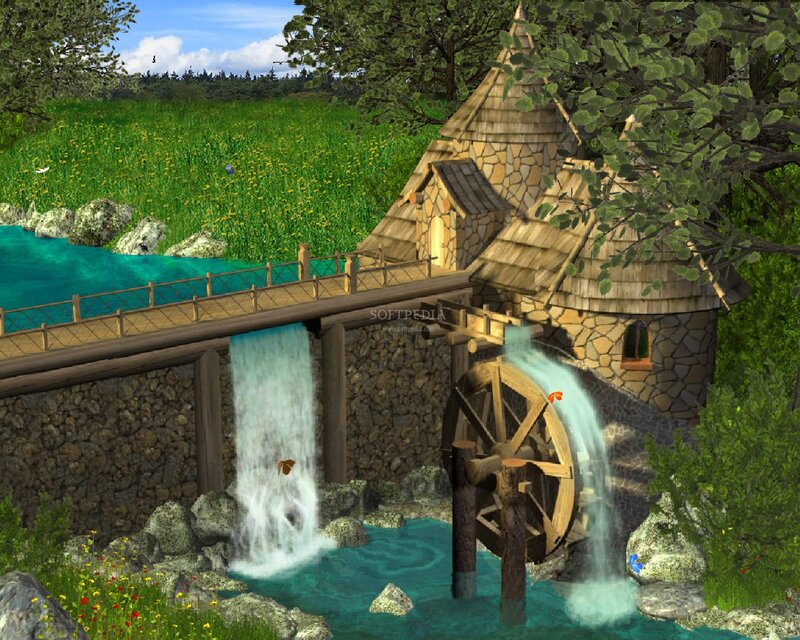 Watermill by River — Green, Serene