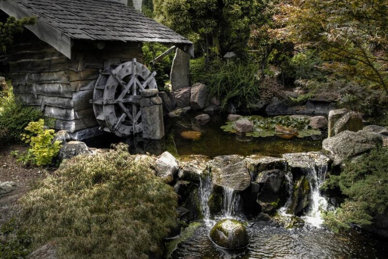 Watermill in a garden