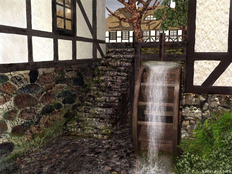 Watermill in a village