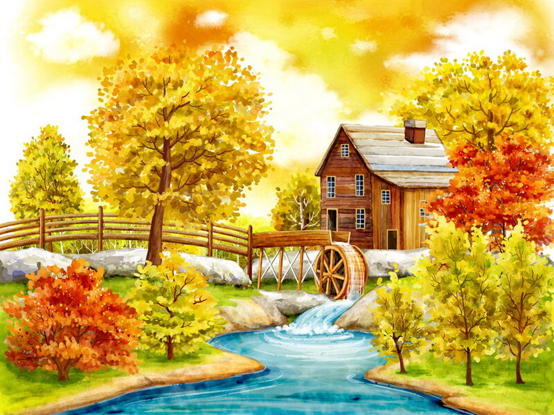 Watermill in Autumn — Yellow