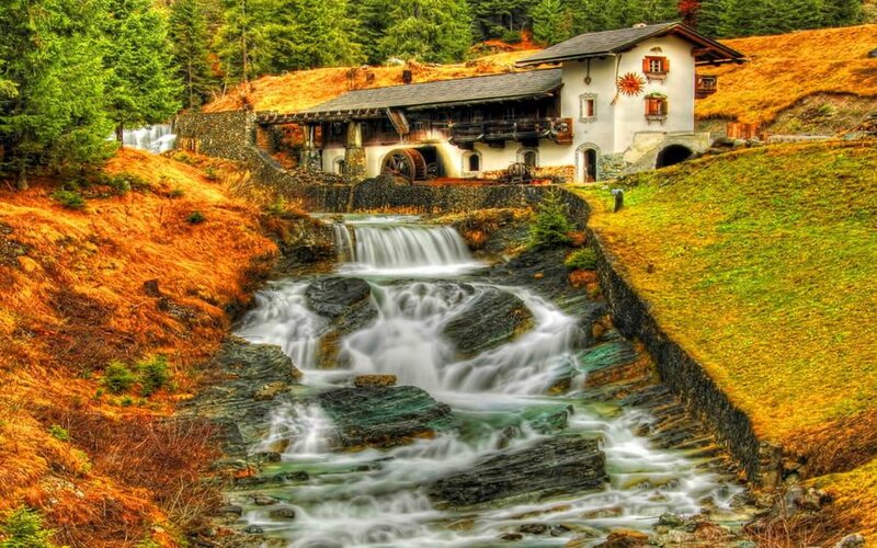 Watermill in Mountain Valley — Green