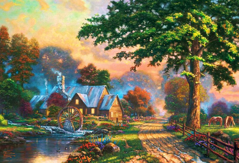 Watermill Village Scene — Green