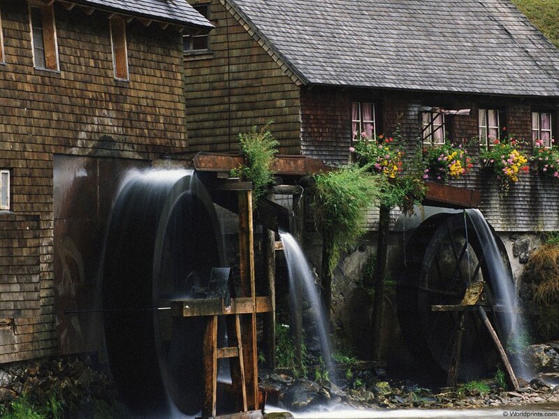 Watermill with two wheels