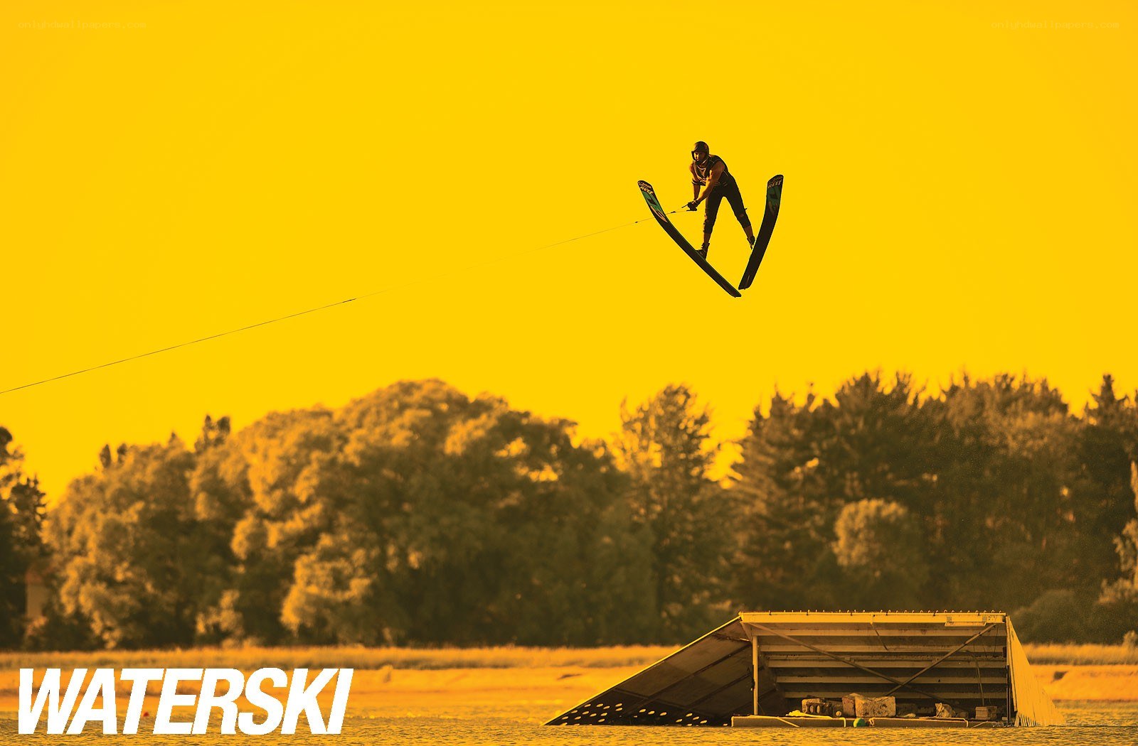 Waterskier in mid-air jump