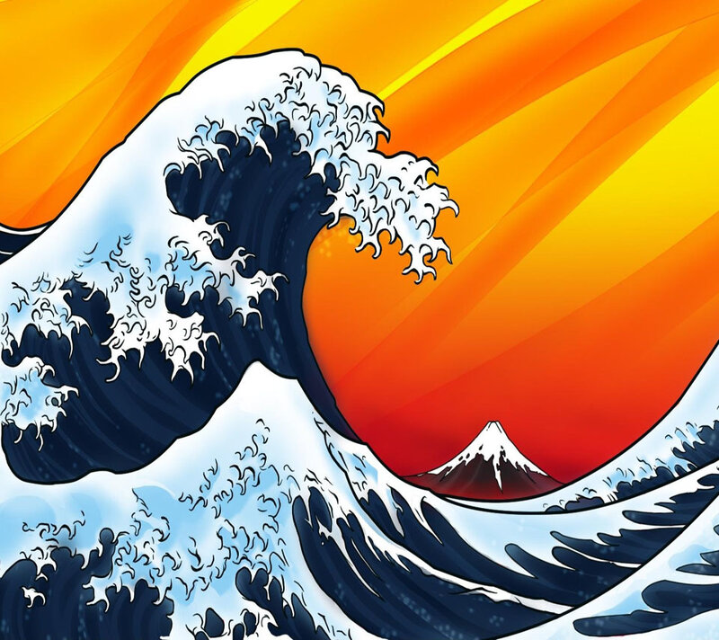 Wave and Mountain — Blue, Dramatic