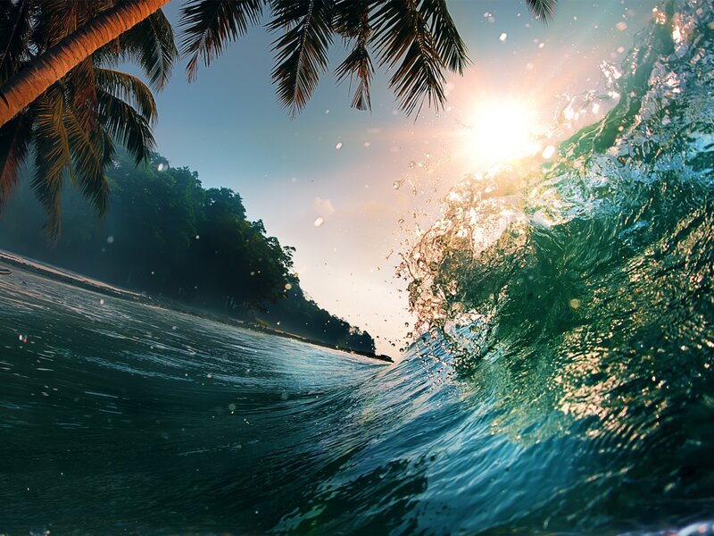 Wave Crashing at Beach — Blue