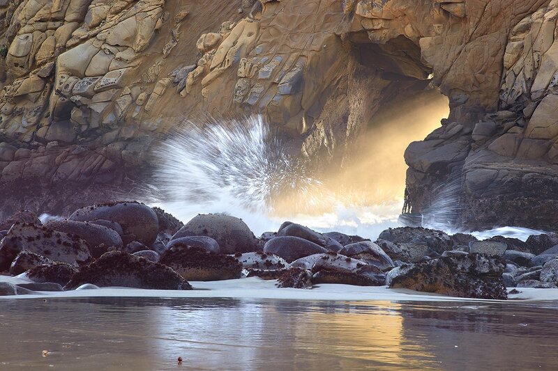 Wave Crashing into Cave — Brown