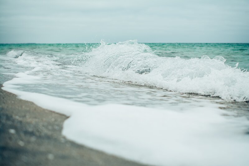 Wave Crashing on Beach — Blue, Calm, Photograph