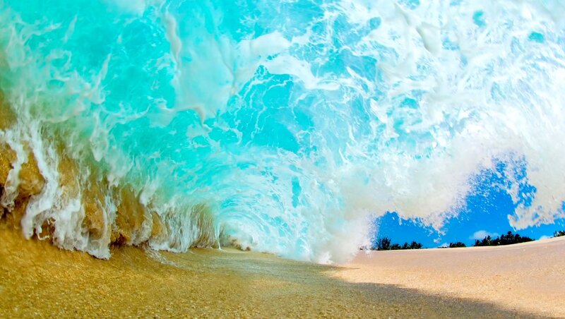 Wave Crashing on Beach — Blue, Dramatic, Afternoon, Photograph