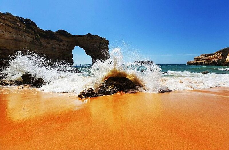 Wave Crashing on Beach — Blue, Dramatic, Afternoon