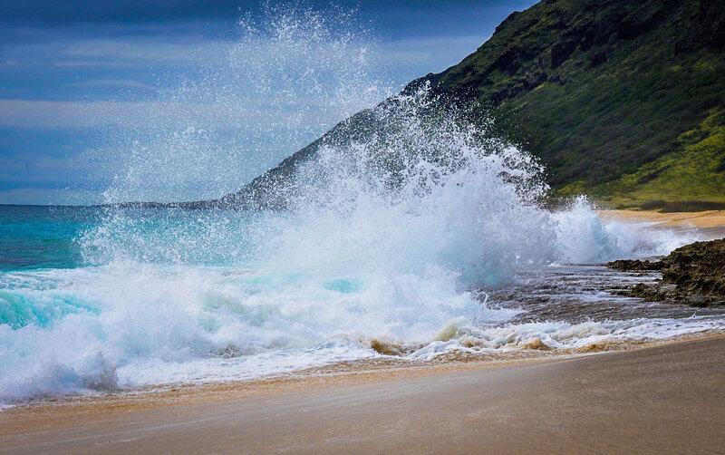 Wave Crashing on Beach — Blue, Dramatic