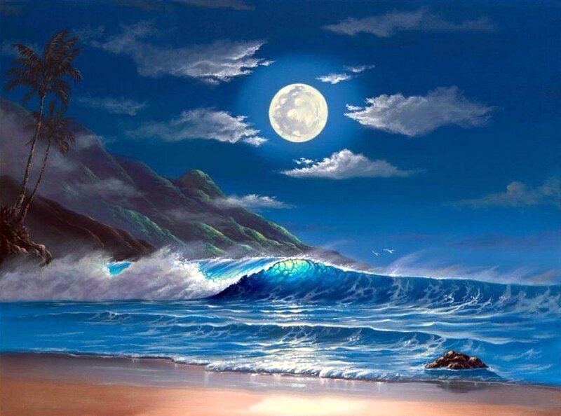 Wave Crashing on Beach — Blue, Serene