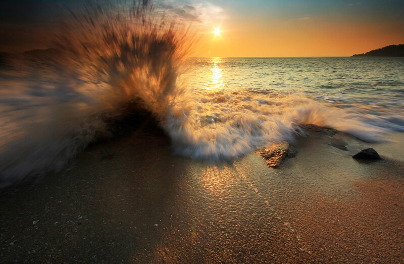 Wave Crashing on Beach — Orange