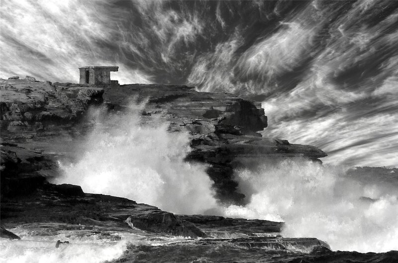 Wave Crashing on Cliff — Black