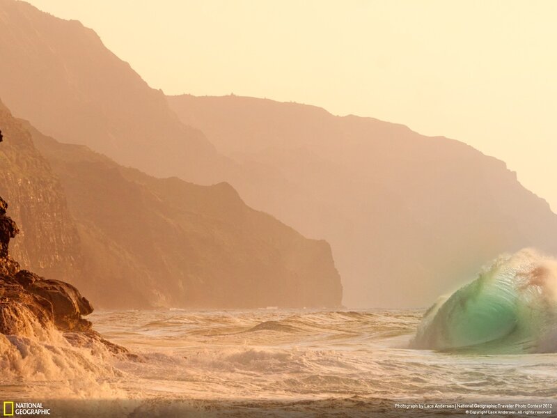 Wave Crashing on Cliffs at Sunset