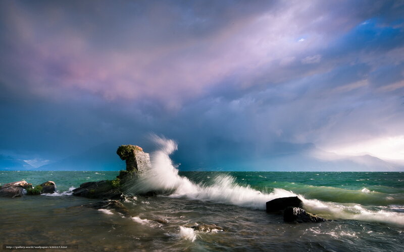 Wave Crashing on Rock — Blue, Dramatic, Afternoon, Photograph