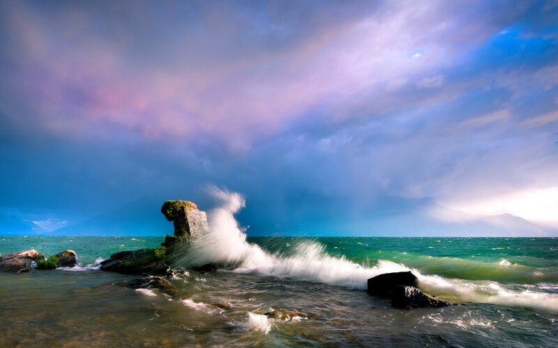 Wave Crashing on Rock — Blue, Dramatic