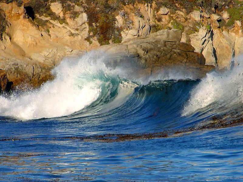 Wave Crashing on Rocks — Blue, Dramatic, Afternoon, Photograph, Ocean, Splashing Water