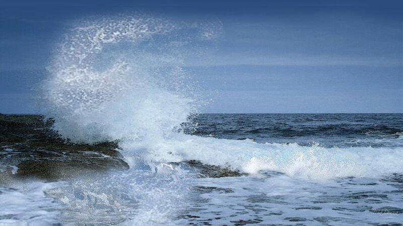 Wave Crashing on Rocks — Blue, Dramatic, Afternoon